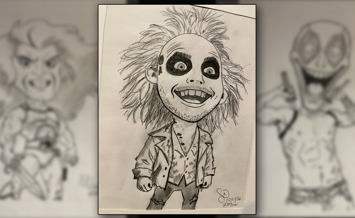a drawing of Beetlejuice from the original movie Beetlejuice