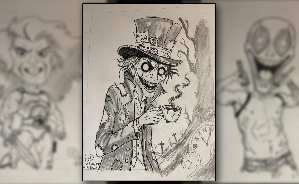 a drawing of The Mad Hatter from Alice in Wonderland