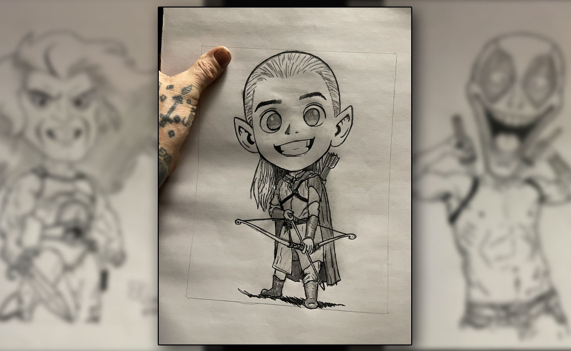 a drawing of Legolas from Lord of the Rings